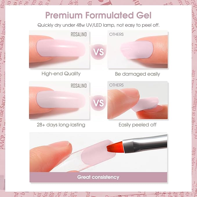 ROSALIND Light Purple Poly Extension Gel, 60ml/2 oz Gray Pink Poly Nail Gel Building Enhancement for Nail Thickening Decoration Fall Colors Set, Easy to DIY Use at Home Need UV Lamp