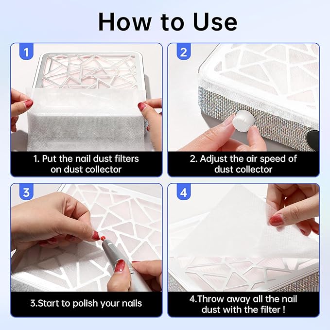50PCS Nail Dust Collector Filter Cotton, PP Material Dust Collector Nail Tech Filter Cotton Pad Replacement Nail Vacuum Dust Vollector Filters Film Paper for Nail Supplies