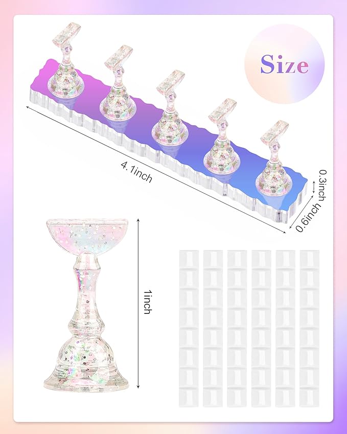 Nail Stand Acrylic Nail Art Display Stand Magnetic Nail Tips Practice Holder 54 Pcs Reusable Adhesive Putty for DIY Painting Nails Stand kit (Aurora)