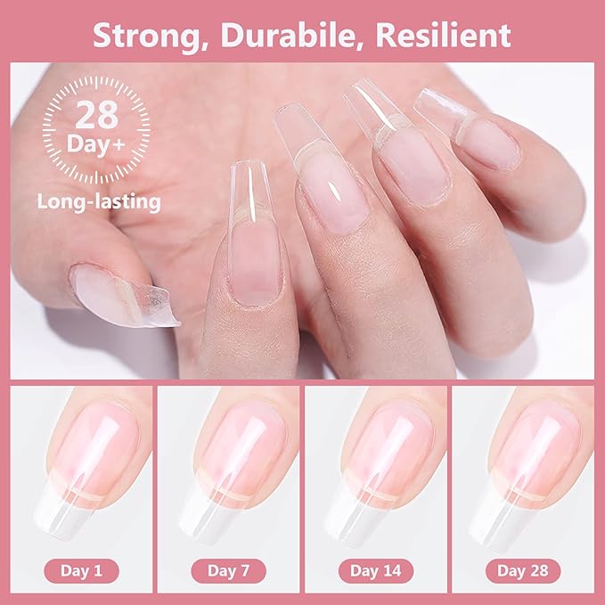 X&D Gel Nail Polish Kit UV Polygel 2 Bottles Quick Dry 100g Natural Clear Color Nail Extension with Nail Forms, Nail File, Acrylic Nail Sable Brush (2PCS Nude Pink)