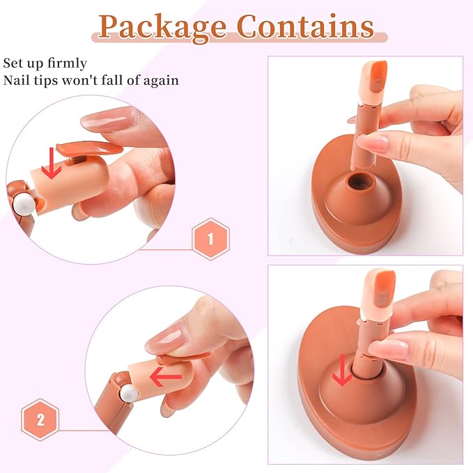 BQAN Nail Practice Fingers for Acrylic Nails, Practice Hand for Nail Training, 4Pcs Adjustable Plastic Fake Fingers for Nail Tech, with 100 PCS Refill Nail Tips and 2 Finger Base
