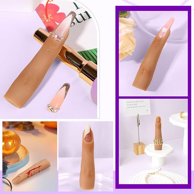 Silicone Nail Training Finger, Nail Practice Fingers for Acrylic Nails, Yokilly Flexible Nail Art Training Manicure Fingers to Practice, 1 Piece Silicone Nail Training Finger for Acrylic Nails Art DIY