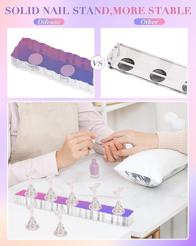 Nail Stand Acrylic Nail Art Display Stand Magnetic Nail Tips Practice Holder 54 Pcs Reusable Adhesive Putty for DIY Painting Nails Stand kit (Aurora)