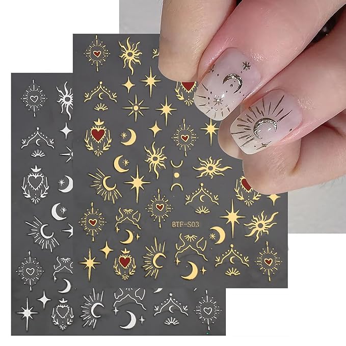 6 Sheets Shiny Star Nail Stickers for Nail Art 3D Luxury Glitter Star Rhinestones Nail Design Stickers Starlight Black White Nail Decals Star Nail Decor for Women DIY Nails Tip