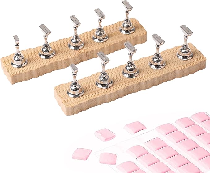 ANGNYA Nail Stand for Press on, 2 Set Super Magnetic Nail Holder for Painting Nails Nail Stand for Painting Nails Nail Display with 96 Pcs Reusable Sticky Putty for Nail Art Display Home & Salon Use