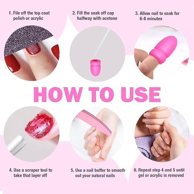 Gel Polish Remover Refill Kits for Nails, Holiday Gifts for Women Girls 4-in-1 Green Nail Polish Remover Set with Soak Off Caps Nail Buffer Block | Nail File | Cuticle Pusher for Poly Gel Acrylic Nail