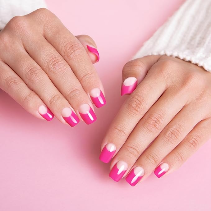 Semi Cured Gel Nail Strips-Salon Quality Semi-Cured Gel Press On Nails Stickers Quick DIY Nail Art Manicure Kits for Women at Home Works with Any UV/LED Lamps(Rose French)