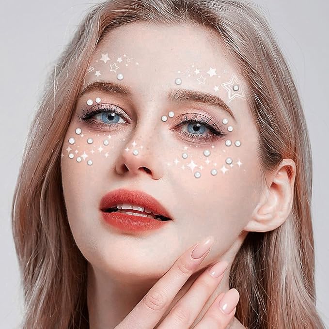 3090 Pcs Face Pearls Stickers White Self-Adhesive Face Gems Stick On Pearl Hair Accessories Glitter Bling Jewels Stickers for Crafts Decoration DIY Scrapbook Embellishments 4 Sizes 3/4/5/6 mm