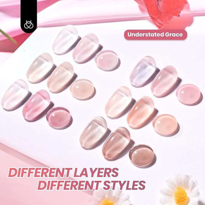 Beetles Jelly Gel Nail Polish Set - 6 Colors Neutral Sheer Nude Pink Brown Gel Polish Kit Soak off UV Nail Concealer Fall Gel Understated Grace French Nail Art Salon DIY Gift for Women