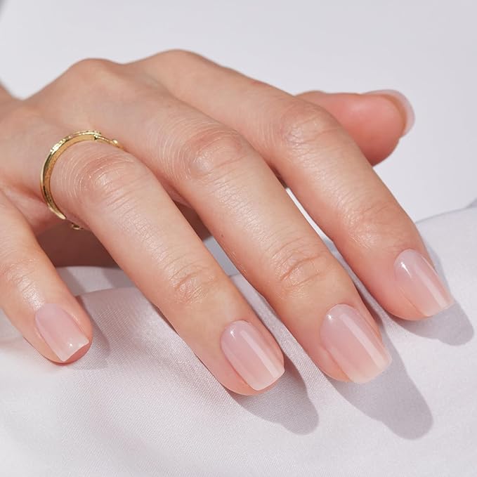 Square Press On Nails Short - Findigit False Nail Kits, Natural Soft Gel Glue On Nails with Nail Glue, Reusable Stick On Nails Salon Quality 16 Sizes,32 Nail Kits, Square Jelly