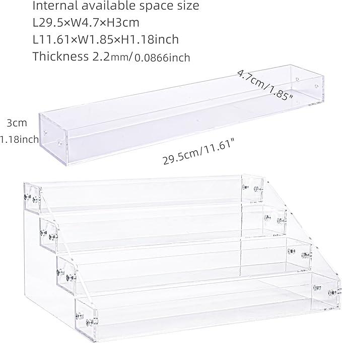 Kingtaily Widen 4 Tiers Stand Shelf Holder Clear Acrylic Rack for Nail Polish Organizer Essential Oil Storage Sunglasses Makeup