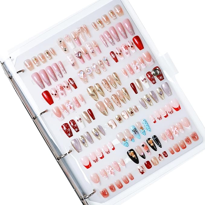 Large Press-on Nails Organizer Book Set Clear Press ons Nail Storage Box Binder Removable Loose-Leaf Packaging Case Salon Sample Styles Display Supplies 6 Page A4
