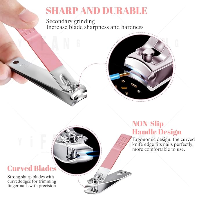 Women' Manicure Set Pedicure Kit Nail Clippers Set Fingernail Clipper Set Ingrown Toenail Nail Kit Scissor Nail Trimmer Kit 15 in 1 Travel Nail Kit Care Grooming Tools with Fine Case Gift (Pink 15)