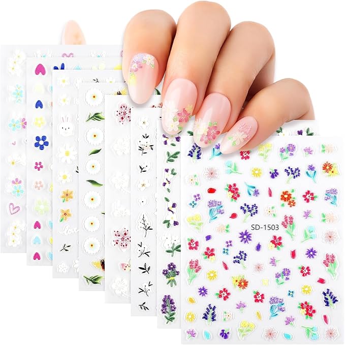 Nicedeco 15 Sheets Flower Nail Art Stickers Floral Nail Decals Self-Adhesive Nail Supplies Nail Art Design Decoration 001