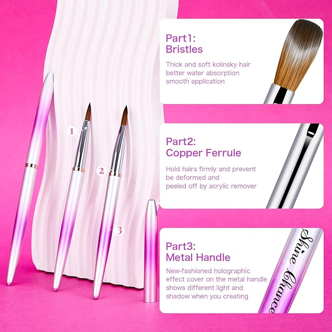 4Pcs Acrylic Nail Brushes Set, Kolinsky Nail Art Brush, Art Design & Polish Mistake Cleaning Manicure Tools for Women Acrylic Application (Size 6 8 12 14)