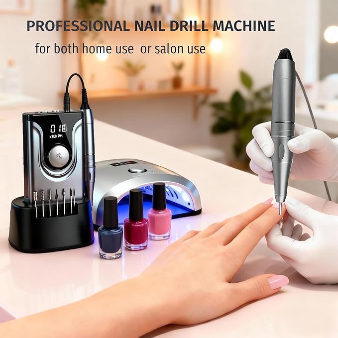‌Lumcrissy Professional Nail Drill ,Electric Nail File Machine Nails Drill Kit ,Rechargeable Drill Bit Nail File Buffer Tools for Salon Manicure Pedicure