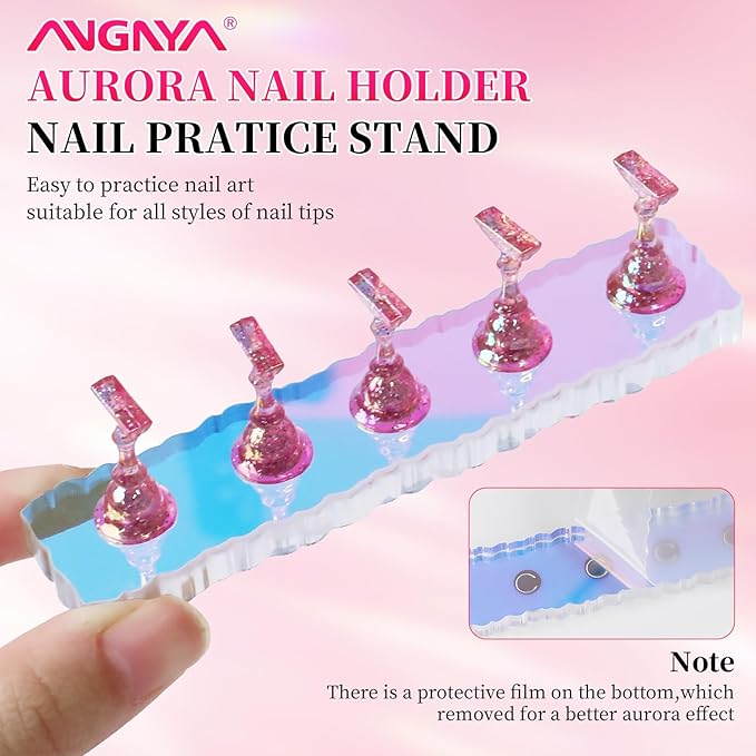ANGNYA 2 Set Nail Stand, Aurora Nail Holder for Painting Nail Stand for Press on with Reusable Sticky Putty Nail Display Stand Nail Hand Practice Magnetic Nail Art Tools for Homes and Salons