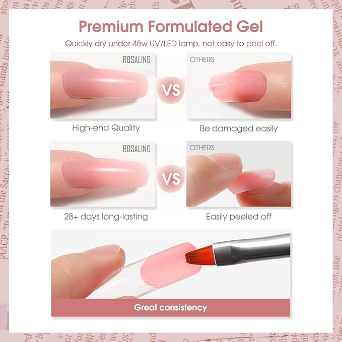 ROSALIND Rose Pink Poly Nail Gel, 2.37oz/70g Nail Extension Gel Nude Builder Enhancement,Thickening Strengthener 3D Molding Gels for Beginner & Professional Salon DIY Use
