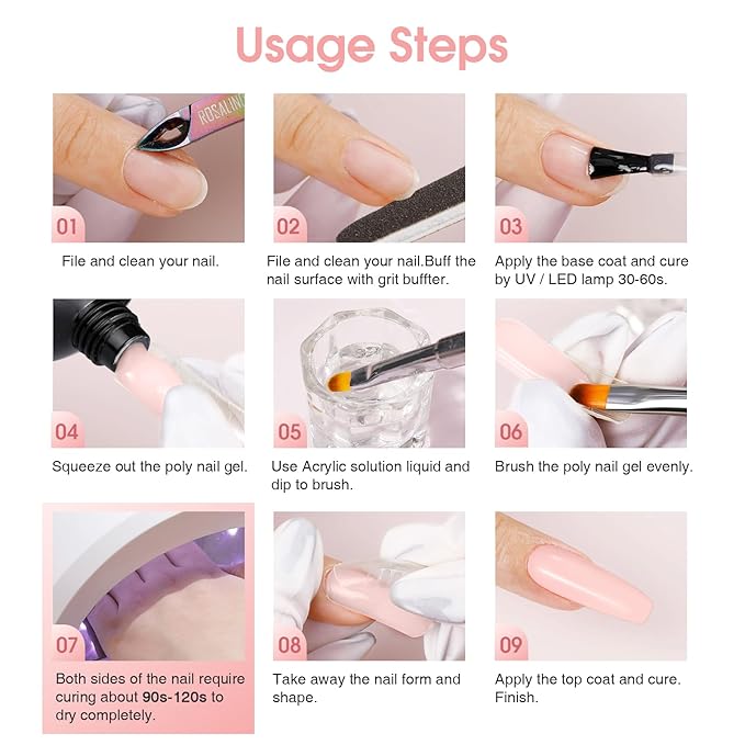 ROSALIND Soft Pink Poly Nail Gel, 2.37oz/70g Nail Extension Gel Light Pink Builder Enhancement Thickening Strengthener 3D Molding Gels for Beginner & Professional Use