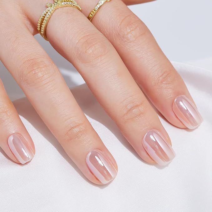 Press On Nails Short Square - Findigit Full Cover Press On Nails, Brown Chrome Nail Tips Glue On Nails, Reusable Stick On Nails in 16 Sizes - 32 Soft Gel Fake