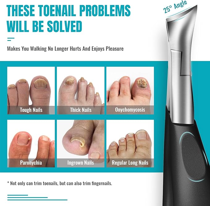 Toenail Clippers for Thick Nails for Seniors - Heavy Duty Toe Nail Clippers Kit with Long Handle for Men & Elderly with Inflexible Joints, Professional Nail Clippers Kit for Thickened Toenails (Black)