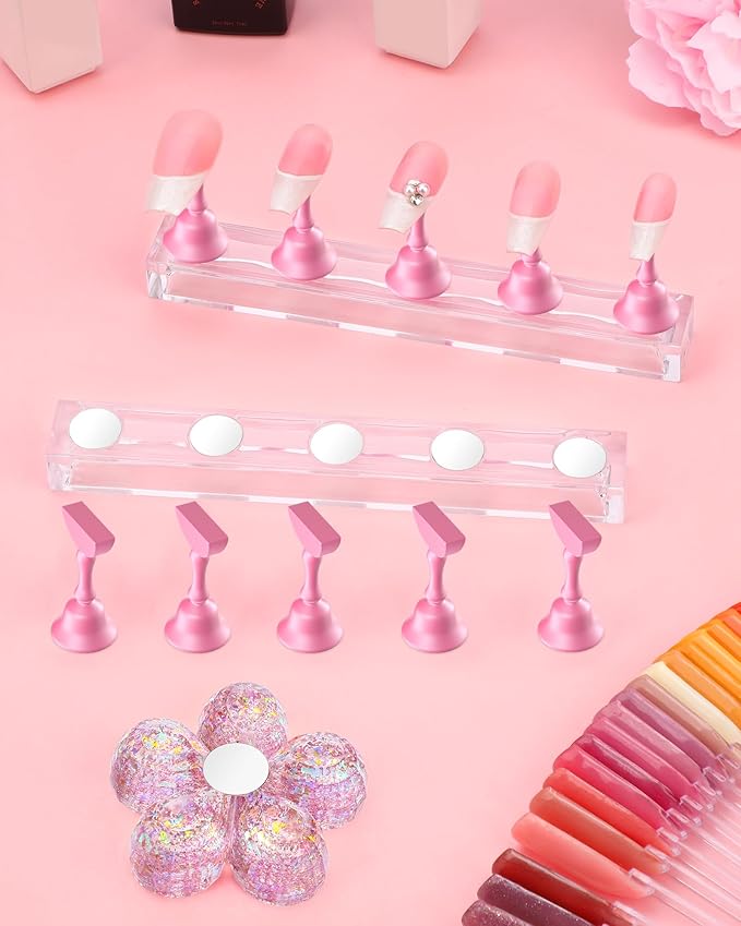 Nail Stand for Press Ons, Nail Holder for Painting Nails Magnetic Fake Nail Stand Tips Design with Putty Practice Nail Art Tools for Home Salon DIY Beginner Supplies