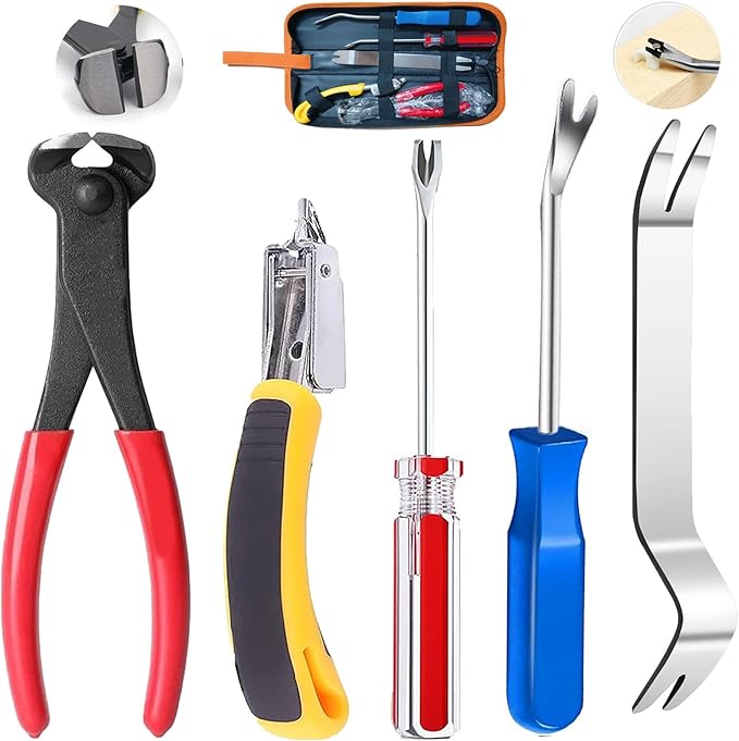 5pcs Upholstery Staple Remover Tool with Nail Puller Pliers Tack Puller Staple Puller, Nail Remover Tool for Furniture Floor Carpet Wall Wooden Case Photo Frame，Zipper Package.