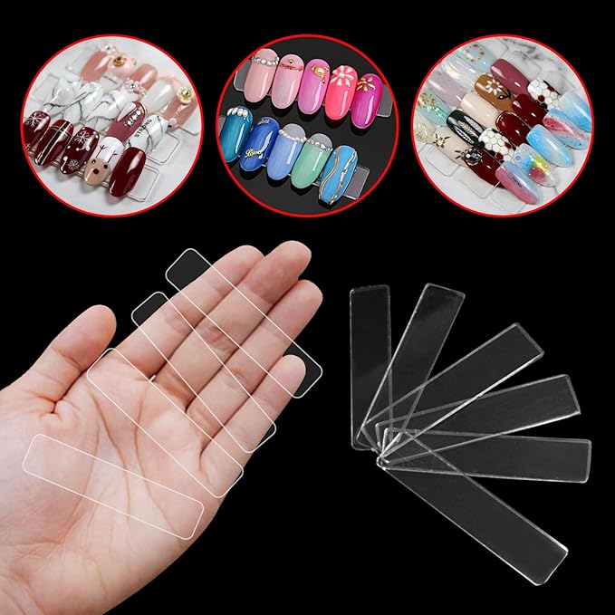100PCS Transparent Nail Art Display Stand,With 2 Rolls Double-Sided Tape For Practicing,Acrylic Nail Tips Display Strips,Fake Nails Art Tips Practice Holder For Salon Home Nail Accessory Office Decor