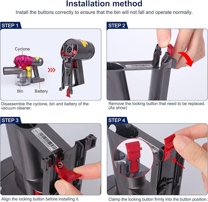 Dust Bin Locking Button Compatible with Dyson V7 V8 SV10 SV11 Vacuum Cleaner Dust Cup Release Lock, Dust Collector Switch Button with Spring