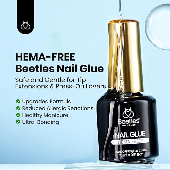 Beetles 2Pcs 15ml HEMA-Free Nail Glue Gel for Acrylic Nail Tips & Clear Press On Nails, TPO Free Super Strong U V Nail Glue for Nail Extensions, Skin-Friendly, DIY Long Lasting Nail Gel Kit