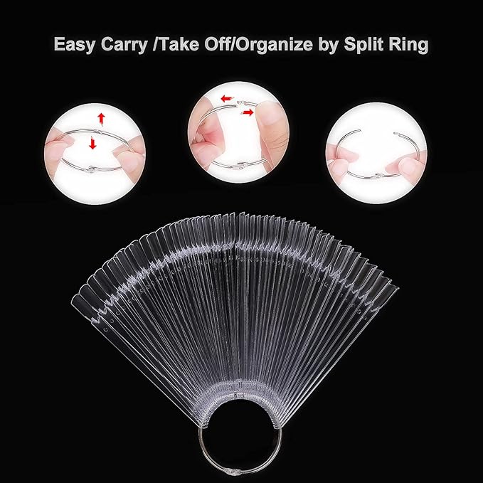 100 ps Fan-Shaped Nail Swatch Sticks with Number Stickers, Nail Practice Sticks, Color Display Wheel, Sample Tips(Transparent)
