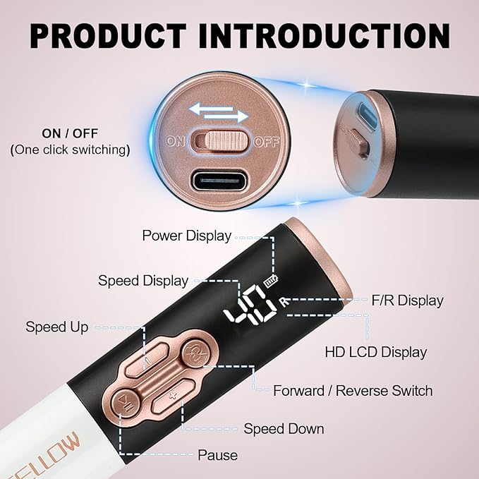 YOKE FELLOW Electric Nail Drill - 40000 RPM Protable Electric Nail File for Acrylic Cordless Nail Drill Professional with 17 Drill Bits for Nail Salon(YK-111Pro)