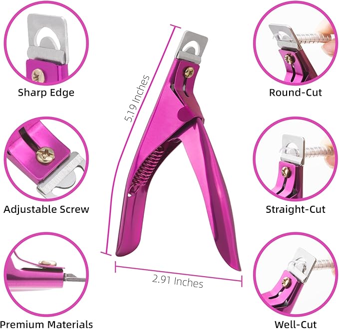 Yaya Acrylic False Nail Clipper with Magnets, Nail Tip Cutter with Length Measurement, 15Pcs Magnets (Rainbow) (Violet Red)