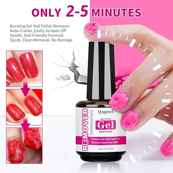 Gel Nail Polish Remover Kit - 2PCS 15ML(0.5fl.oz) Fast Gel Remover No Soaking or Wrapping Needed, Includes Cuticle Pusher & Scraper & File, Easy Removal for Gel Nails