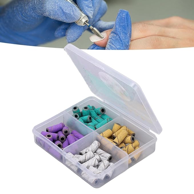 Professional Nail Sanding Bands with Mandrel Bit, 60 Pcs 80/120/180/240 Grit: Manicure Polishing Buffing Kit for Removing Calluses, Universal Fit for Electric Nail Drill Machines