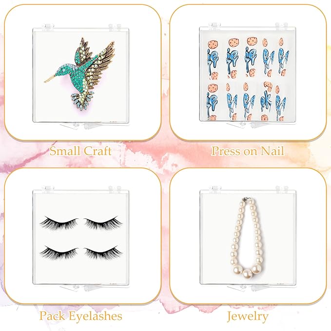 Landhoow 15 Pcs Press On Nail Boxes Nail Display Case with 30 Adhesive Tape, Artificial Press On Nail Container, Acrylic Storage Organizer(White)