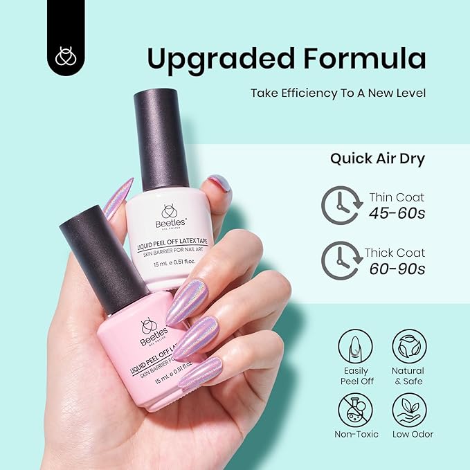 beetles Liquid Latex for Nails 30ml Latex Liquid Nail Peel off Cuticle Guard for Nail Polish with Plastic Nail Care Stick White Pink Liquid Latex Barrier Protecto