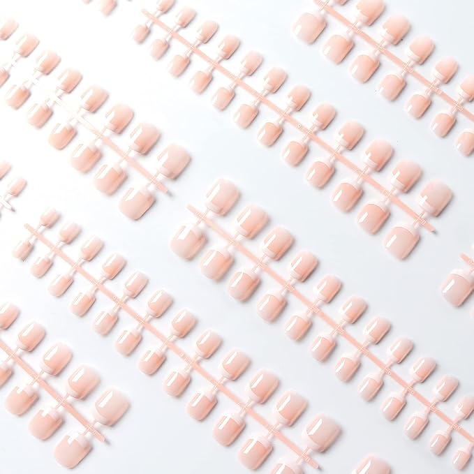LIARTY 240 Pcs Natural French Short False Nails 12 Size Acrylic Full Cover Nails with Simple Case Press on(240Pcs)