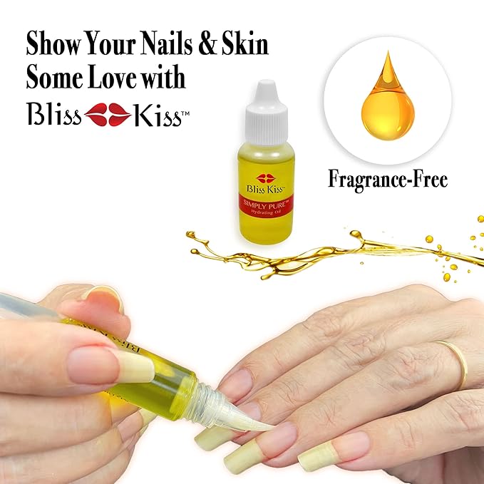 Bliss Kiss Refillable Cuticle Nail Oil Pen with Brush and Simply Pure Cuticle Oil for Nails 15 ml Bottle Bundle - Fragrance Free