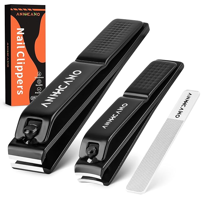 Nail Clippers with Glass Nail File, Ultra Sharp Nail Clipper Set, Professional Fingernail & Toenail Clippers Nail Cutter for Men and Women (Black)