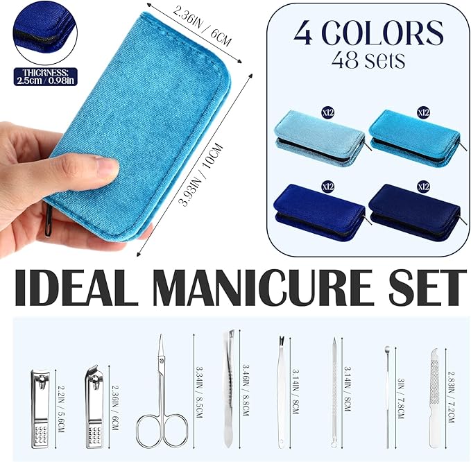 Coume 48 Set Men Gift Bulk Nail Care Kit Stainless Steel 8 in 1 Manicure and Pedicure Set with Travel Case Stocking Stuffers Baby Shower Prizes for Employee Teacher Staff Coworkers(Blue Series)