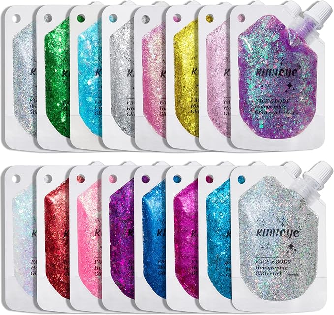 Holographic Face Glitter Gel Body Shimmer Makeup for for Hair, Face, Clavicle, Arm, Nail, Eyeshadow, Long Lasting Waterproof Mermaid Sequins Party Glitter for Rave Festival, 1.35oz (Metallic Pink #12)