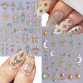 2 Sheets Gold Nail Stickers Sun Nail Art Stickers Stars Moon Nail Decals 5D Embossed Self Adhesive Nail Art Decals Rhinestones Nails Design for Women Decoration Accessories Manicure DIY