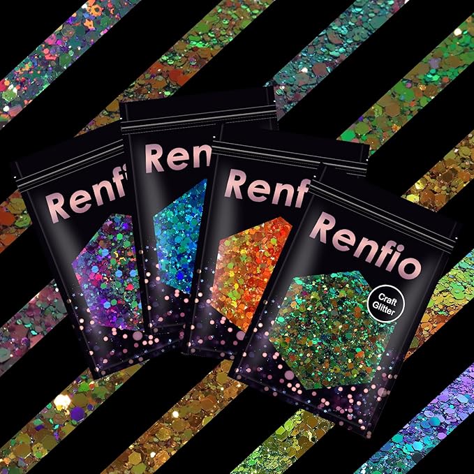 Renfio Chameleon Chunky Glitter, Mixed Fine Powder Color Shift 1.75 Oz (50g) PET Flake Hexagon Purple Blue Glitters Sequin Resin Pigment Chip Dust for Slime Painting Craft Hair Body Beauty - Galaxy