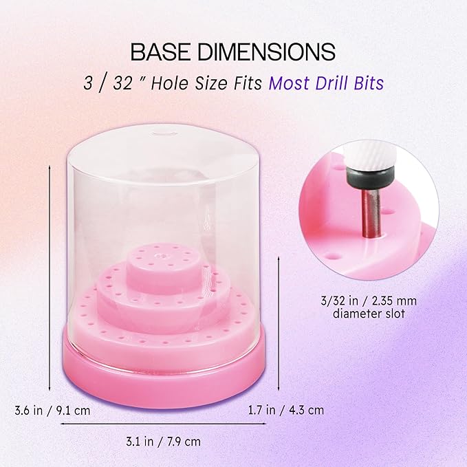 PANA Round Cake Tier Nail Drill Bit Holder Display Organizer Case - Dustproof Carbide Bit Storage Container Box For Manicure Tools Nail Salon - 48 Holes Pink (Drill Bits Not Included)
