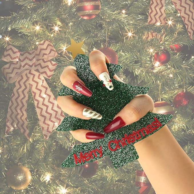 Christmas Nail Display Stand for Nail Tech, Glitter Acrylic Christmas Tree Holder for Nail Salon,Merry Christmas Decor Nail Art Showcase Rack for Manicure Presentation