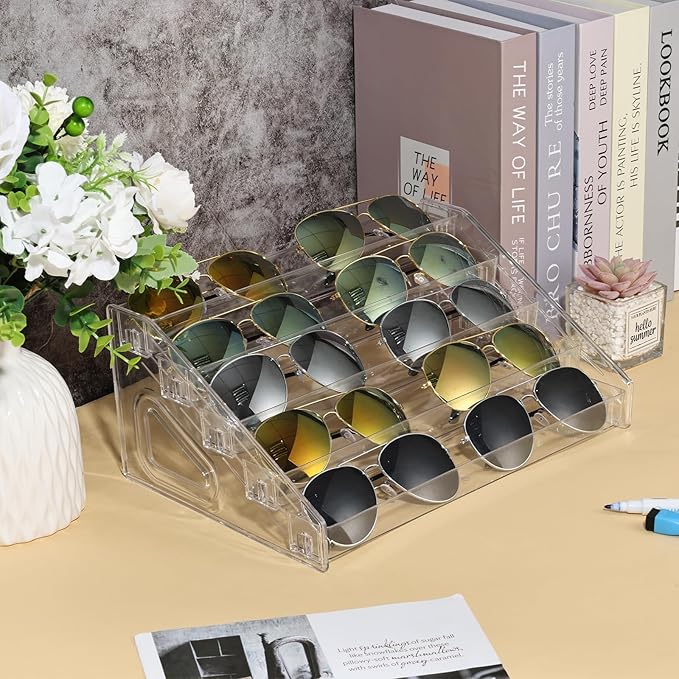 2 Pack 5 Tier Sunglass Organizer Stand, Versatile Clear Acrylic Sunglass Holder Display Stand Sunglass Storage Tray for Highlighting Glasses Makeup Nail Polish Graded Cards