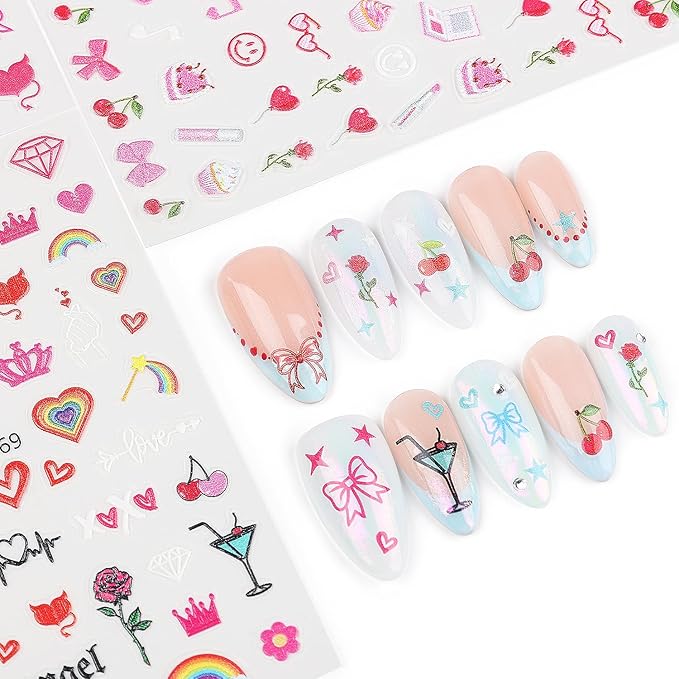 Nicedeco 15 Sheets Valentine's Day Nail Art Stickers Decals Self-Adhesive Nail Supplies Nail Art Design Decoration 003