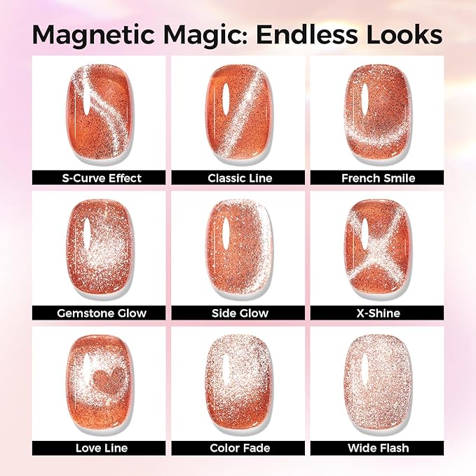 5-in-1 Cat Eye Gel Polish 15ml No Base/Top Coat Needed All-in-One Formula, Beginner-Friendly Magnetic Nail Polish with Magnet Stick, Fast Curing for Home DIY Manicure (Caramel Brown)