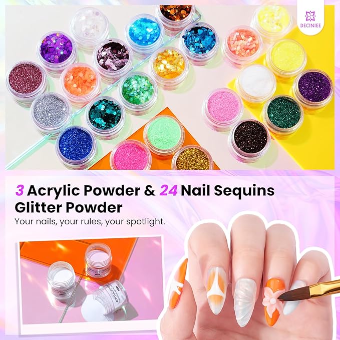 Nail Kit for Beginners with Everything: Professional Acrylic Powder Liquid Set with Nail Practice Hand Drill U V Light Gel Polish in Cosmetic Bag Gift for Women Salon Home (Holo Pink)